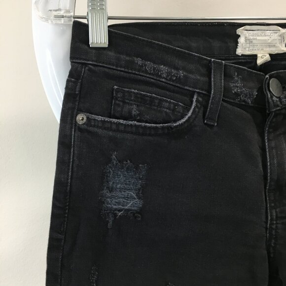 CURRENT ELLIOTT The Stiletto Black Shredded Distressed Ankle/Crop 5 Pocket Jeans - Picture 7 of 13